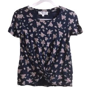 Floral Fitted Top Knot Front Blouse Cottagecore Blue/Pink NWT Bohemian Basic